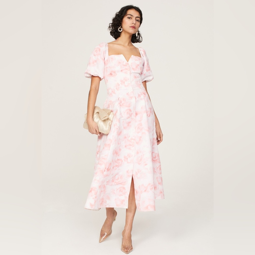 Sachin + Babi Shannon Dress l Blush Pink Floral Puff-Sleeve Midi Dress
